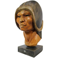 19th Century Native Yampara Carved Wood Bust/Sculpture