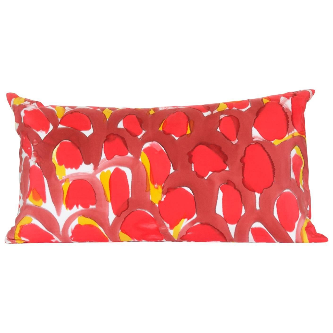 Hand-Painted Red Scales Lumbar Silk Charmeuse Pillow