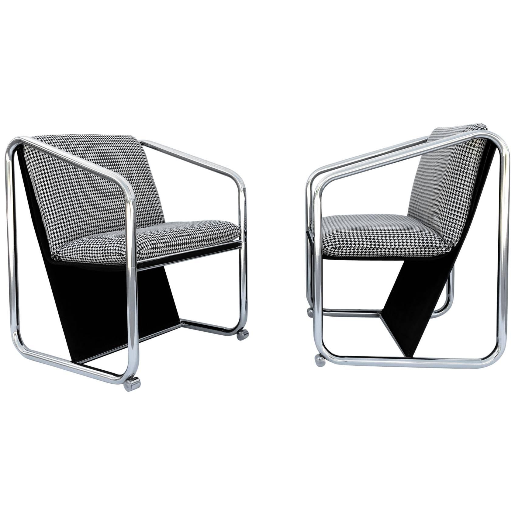 Rare Pair of Chrome Petite Lounge Chairs by Jerry Johnson