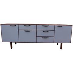 Wonderful Jens Risom Walnut and Grey Lacquer Modern Sideboard or Credenza