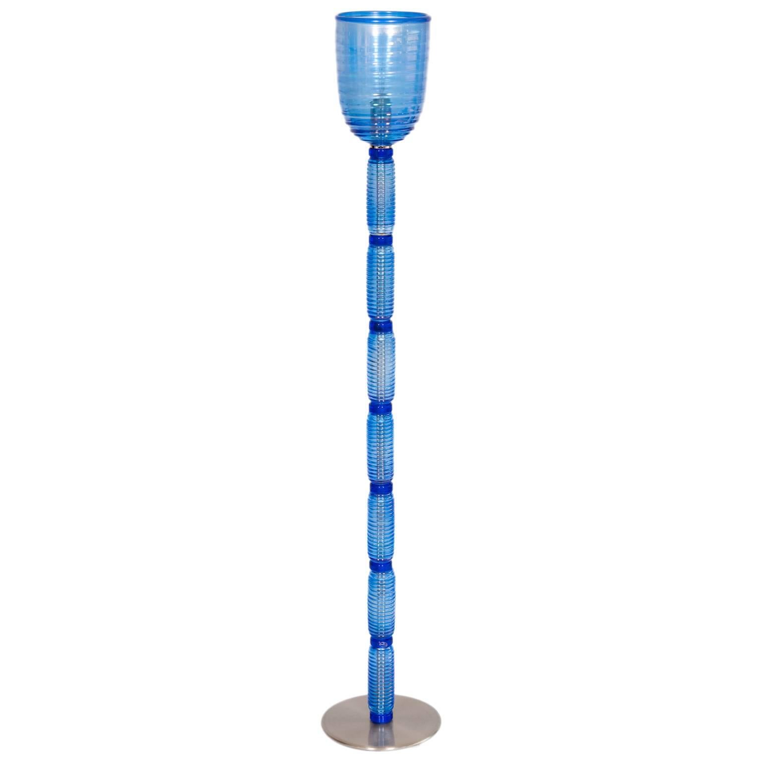 Lampadaire en verre de Murano bleu clair et irisé, Italie, années 1990