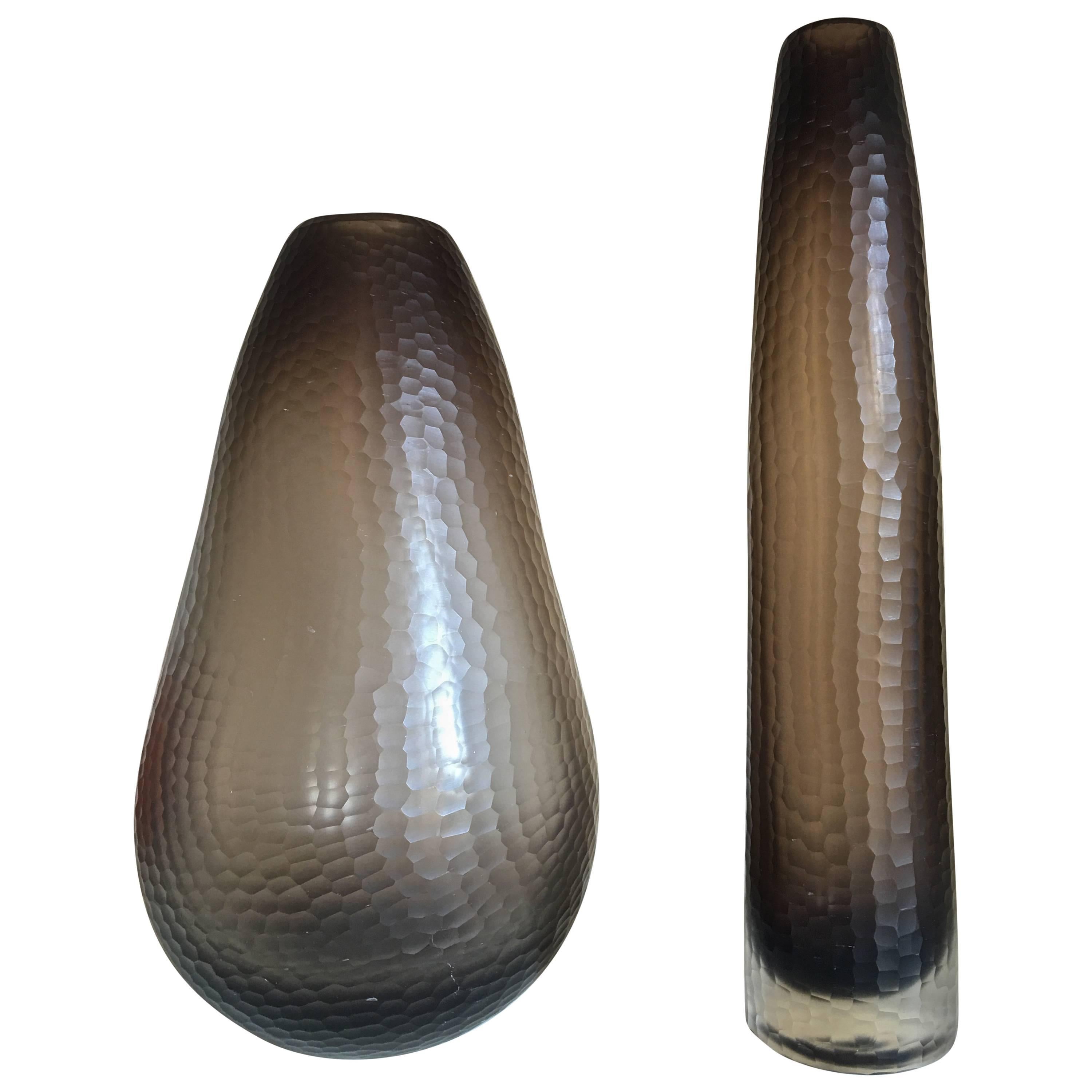 Pair of Large Mid Century Murano Battuto technique Vases