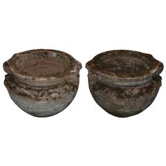 Antique  Pair Stone Urns, Compton Pottery, England, circa 1850