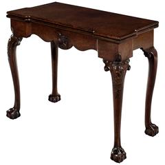 Irish George III Carved Chippendale Period Mahogany and Amarillo Games Table