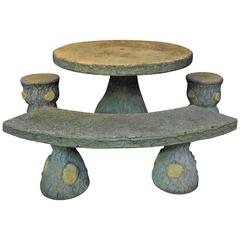 French Garden Set, Faux Bois Table, Stools and Bench, circa 1930