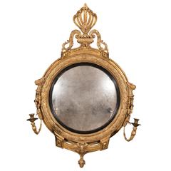 Irish Period Regency Gilt Carved Girandole Convex Mirror