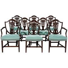 Fine Set of Eight George III Hepplewhite Shield Back Mahogany Dining Chairs