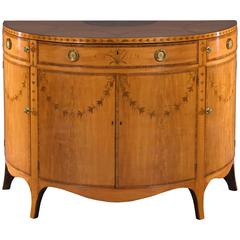 Satinwood Crossbanded and Floral Marquetry Inlaid Demilune Commode