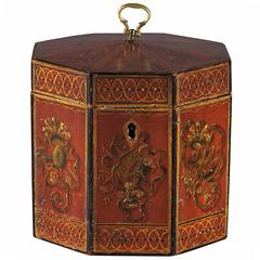 Rare George III Period Red Lacquer Chinoiserie Octagonal Tea Caddy