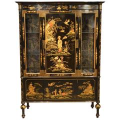 Fine Quality Black and Gold Lacquered Edwardian Period Chinoiserie Cabinet