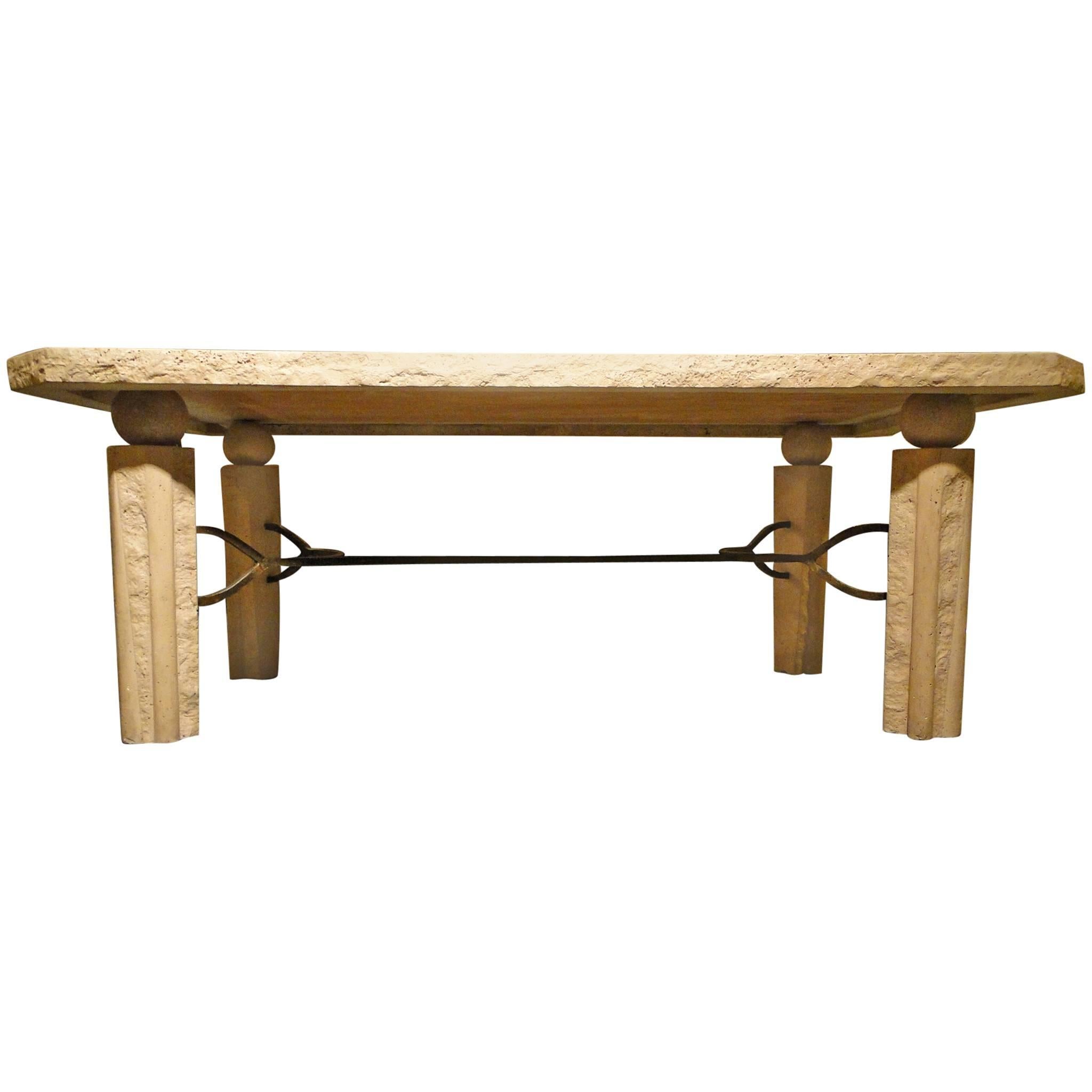 Scandinavian Travertine Marble and Brass Coffee Table