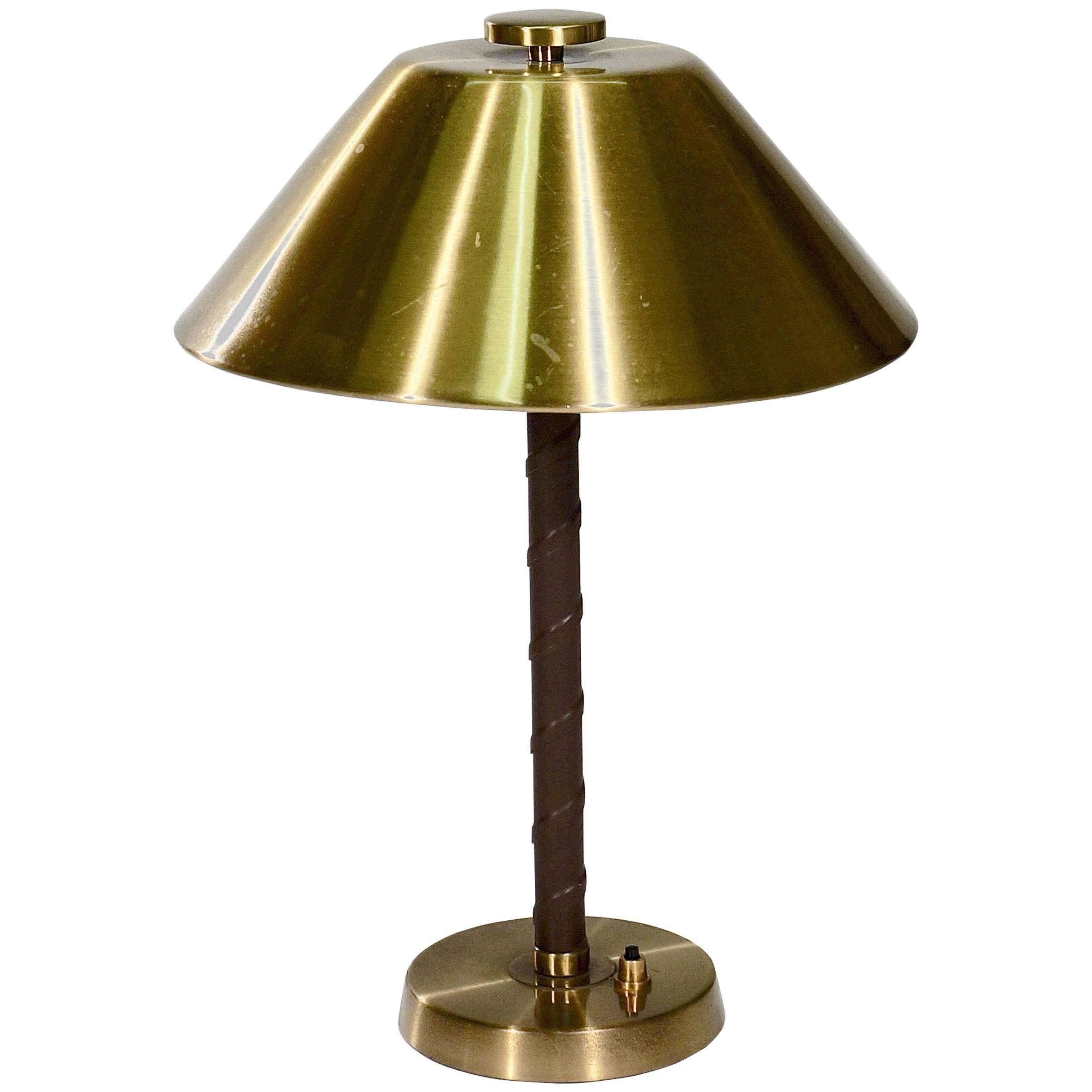 Lacquered Brass and Leather Bound Desk Lamp by Einar Backstrom For Sale
