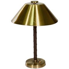 Lacquered Brass and Leather Bound Desk Lamp by Einar Backstrom