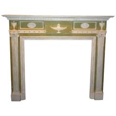 Antique English Neoclassical Adam Style Carved and Painted Wood Fire Surround