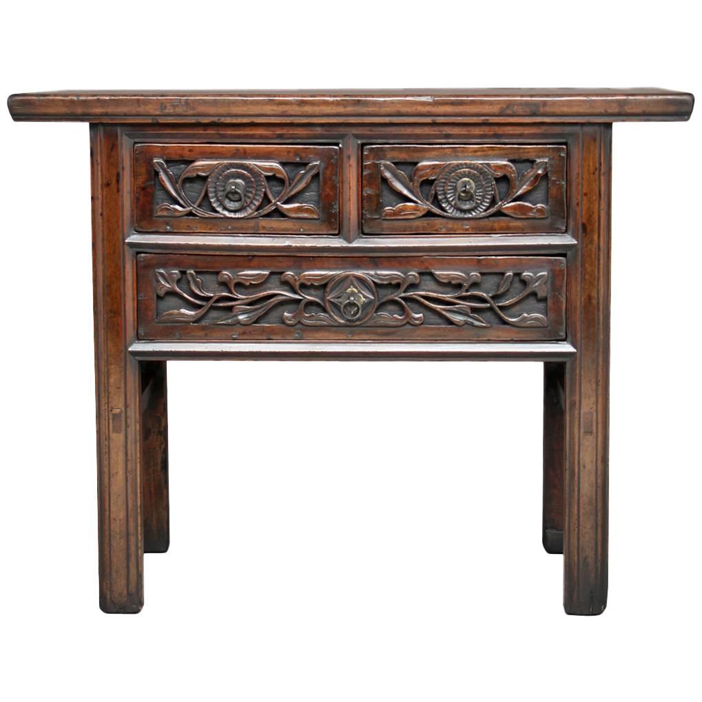 19th Century Chinese Carved Elm Small Dresser