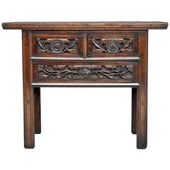 Antique 19th Century Chinese Carved Elm Small Dresser