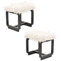 Pair of Modernist Stools with Lamb Fur