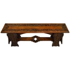 Carved Oak Arts & Crafts Period Bench or Window Seat