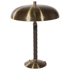 Lacquered Brass and Leather Bound Desk Lamp by Einar Backstrom