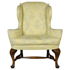 Antique Early 20th Century Queen Anne Style Wing Armchair