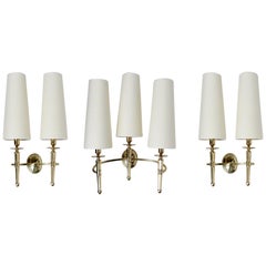 1950s Set of Three Gilded Bronze Sconces by Maison Honorée