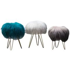 Set of Three Lambswool Stool, Germany, 1950
