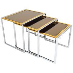 Set of Willy Rizzo Nesting Tables, Italy, 1970s