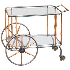 Maison Jansen Bar Cart Bamboo Brass, 1960