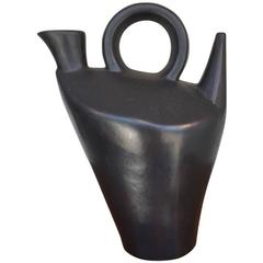 Large Zoomorphic French 1950s Black Ceramic Vase