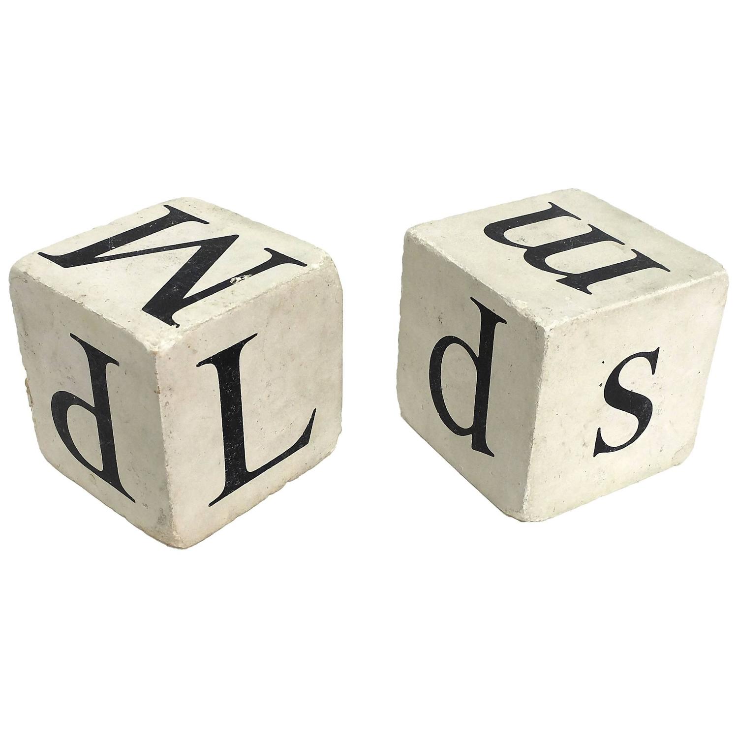 Pair of Generous Sized Dice with Letters, USA, circa 1900 For Sale at
