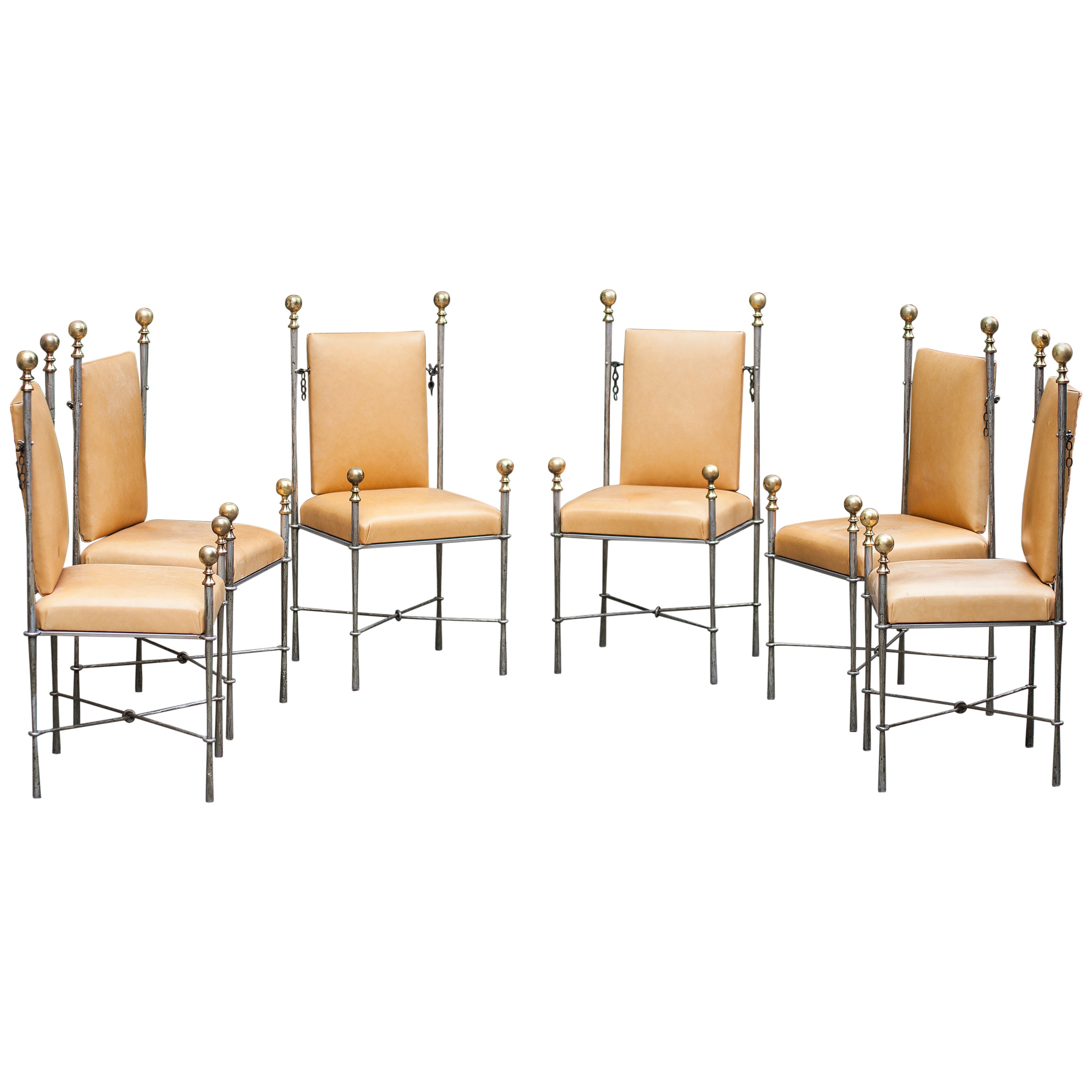 Maison Jansen Dining Chairs with Silk Seats, Set of Six For Sale at 1stDibs