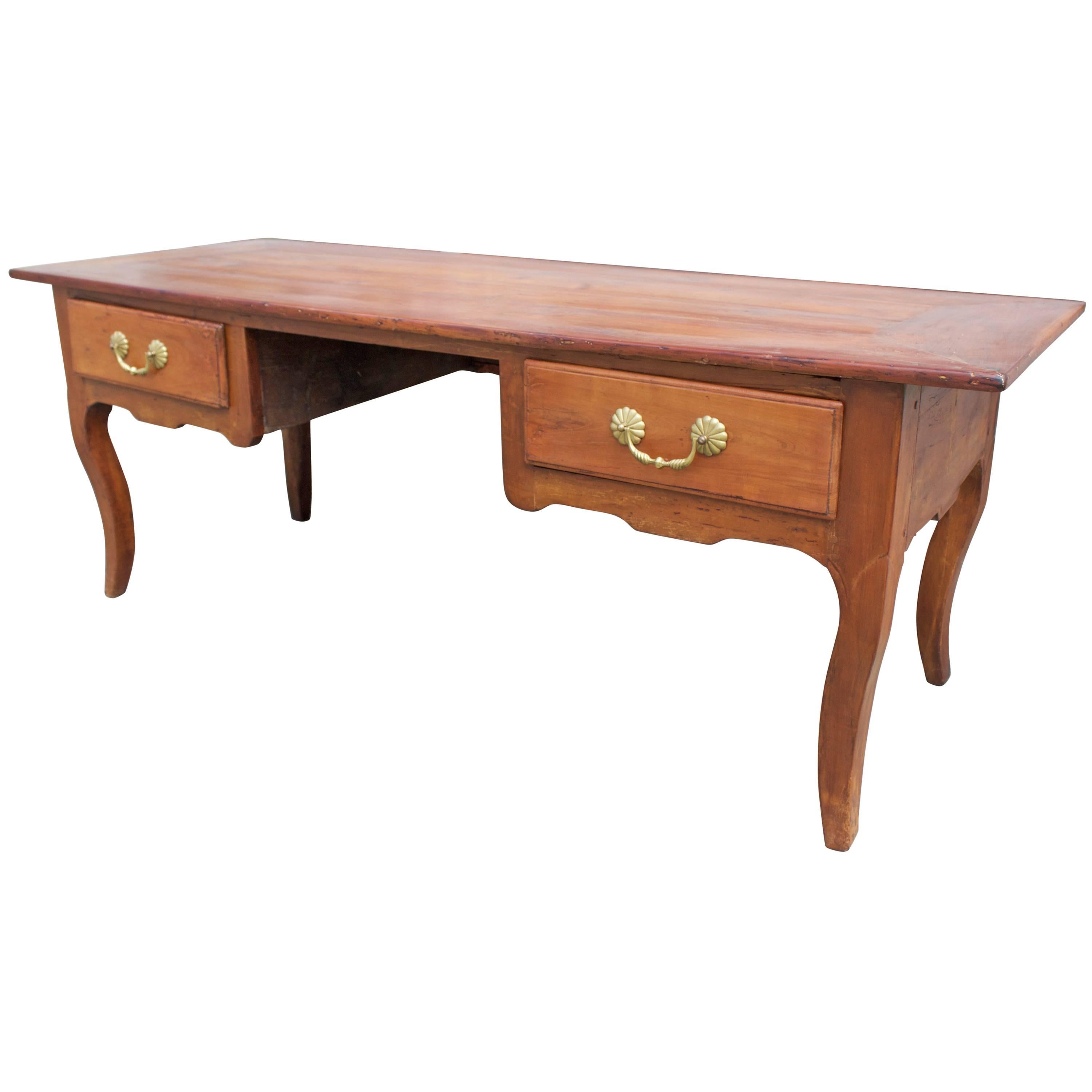 Large Antique French Provincial Louis XV Style Cherry Desk For Sale