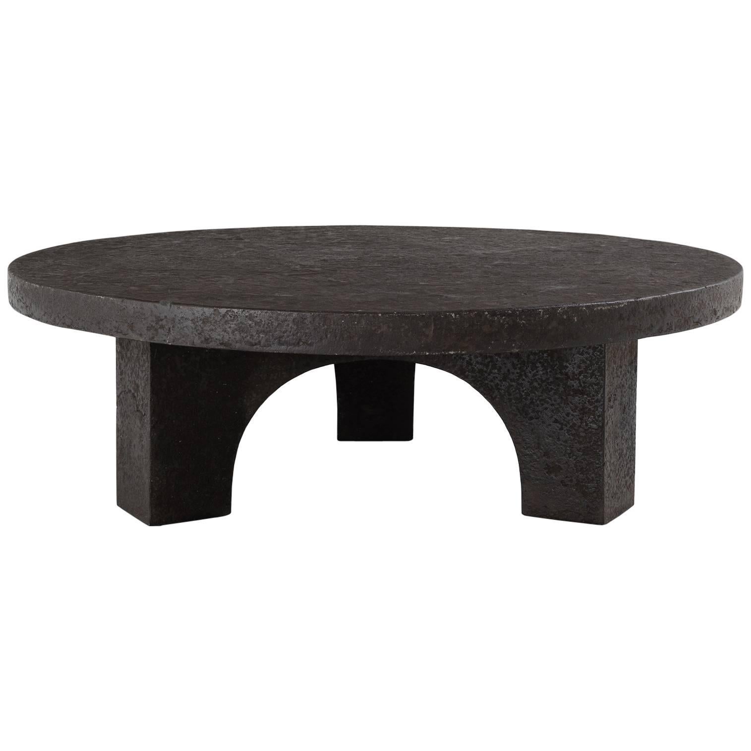 Round Stone Iron Look Coffee Table