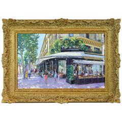 CAFE DE FLORE, PARIS, Impressionistisches Werk von Niek van der Plas, niederländischer Künstler, um 1954
