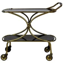 1960s Italian Trolley, Brass and Black Glass