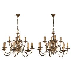 Pair of 1950 Enameled Brass Chandeliers 10