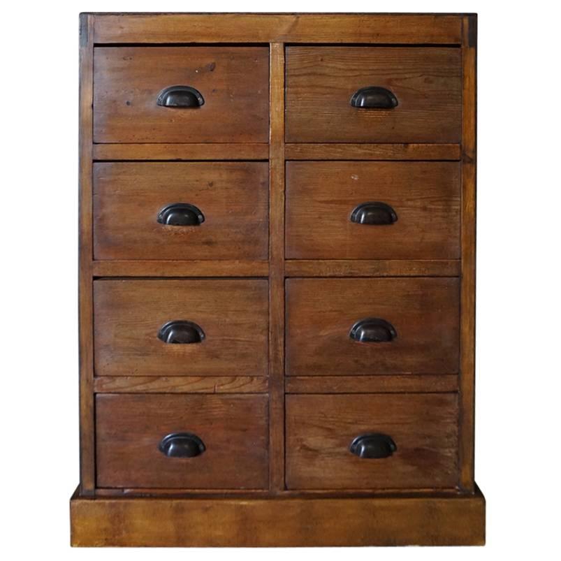 Vintage French Pine Apothecary Bank of Drawers, 1930s