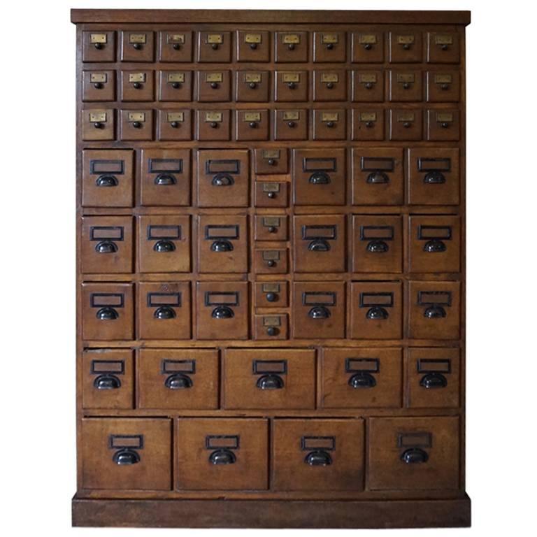 Vintage French Oak Apothecary Bank of Drawers, 1930s