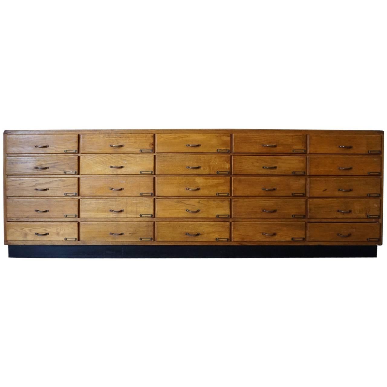 Vintage German Oak Apothecary Bank of Drawers, 1950s