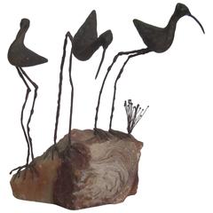Signed Onxy and Bronze Birds Sculpture by Designers C. Jere, ca.1960s