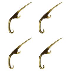 Set of Four Carl Auböck Mid-Century Brass Wall Hooks, Austria 9