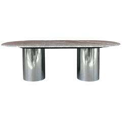 Large Modern Chrome and Marble Dining Table Attributed to Brueton 2