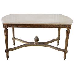 Antique Louis XVI Style Giltwood Coffee Table with Marble Top