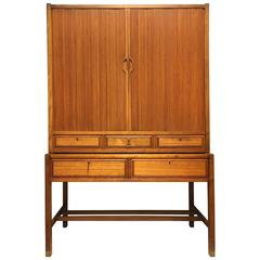 Mid-20th Century Swedish Teak Cabinet with Tambour Doors