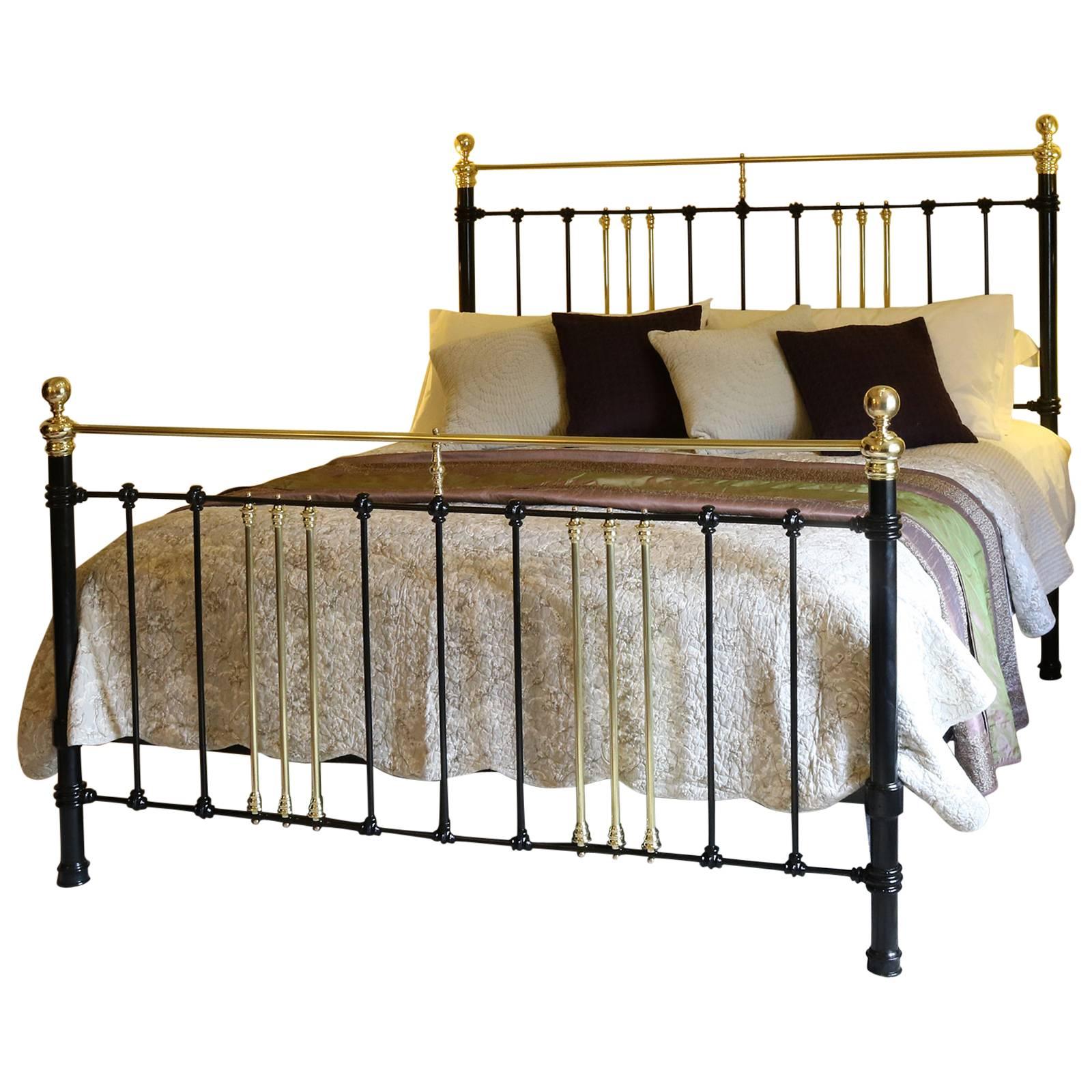 Wide Brass and Iron Bed in Black, MSK29