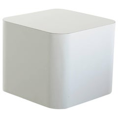 Custom-Made Minimalistic White Laminate Cubic End Table or Pedestal, 1980s