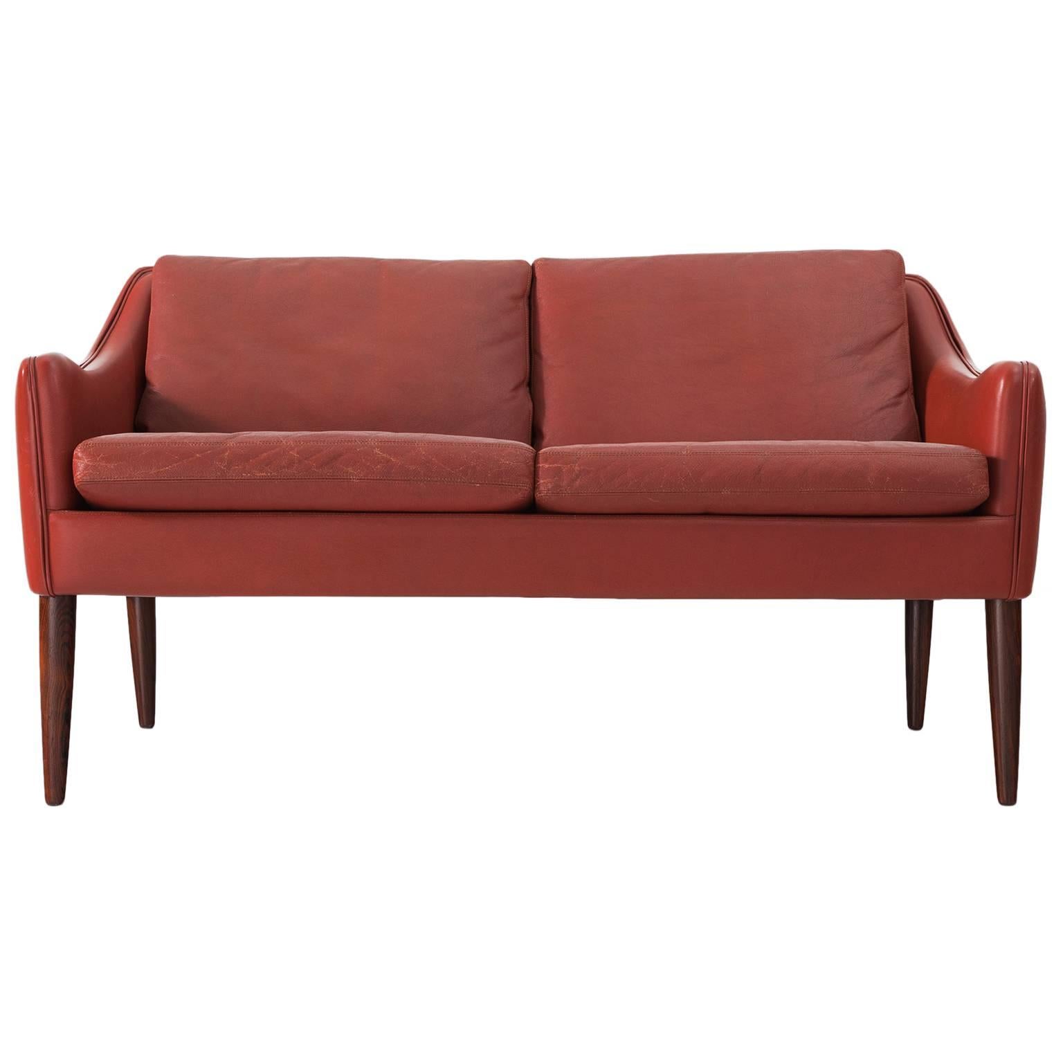 Hans Olsen Two-Seat Sofa in Red Leather for CS Møbler