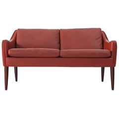 Hans Olsen Two-Seat Sofa in Red Leather for CS Møbler