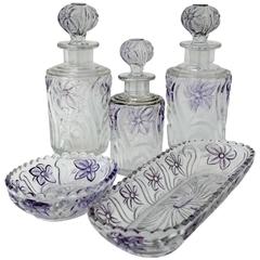 Rare Saint Louis Amethyst Crystal Dresser / Vanity Perfume Set of Five Pieces