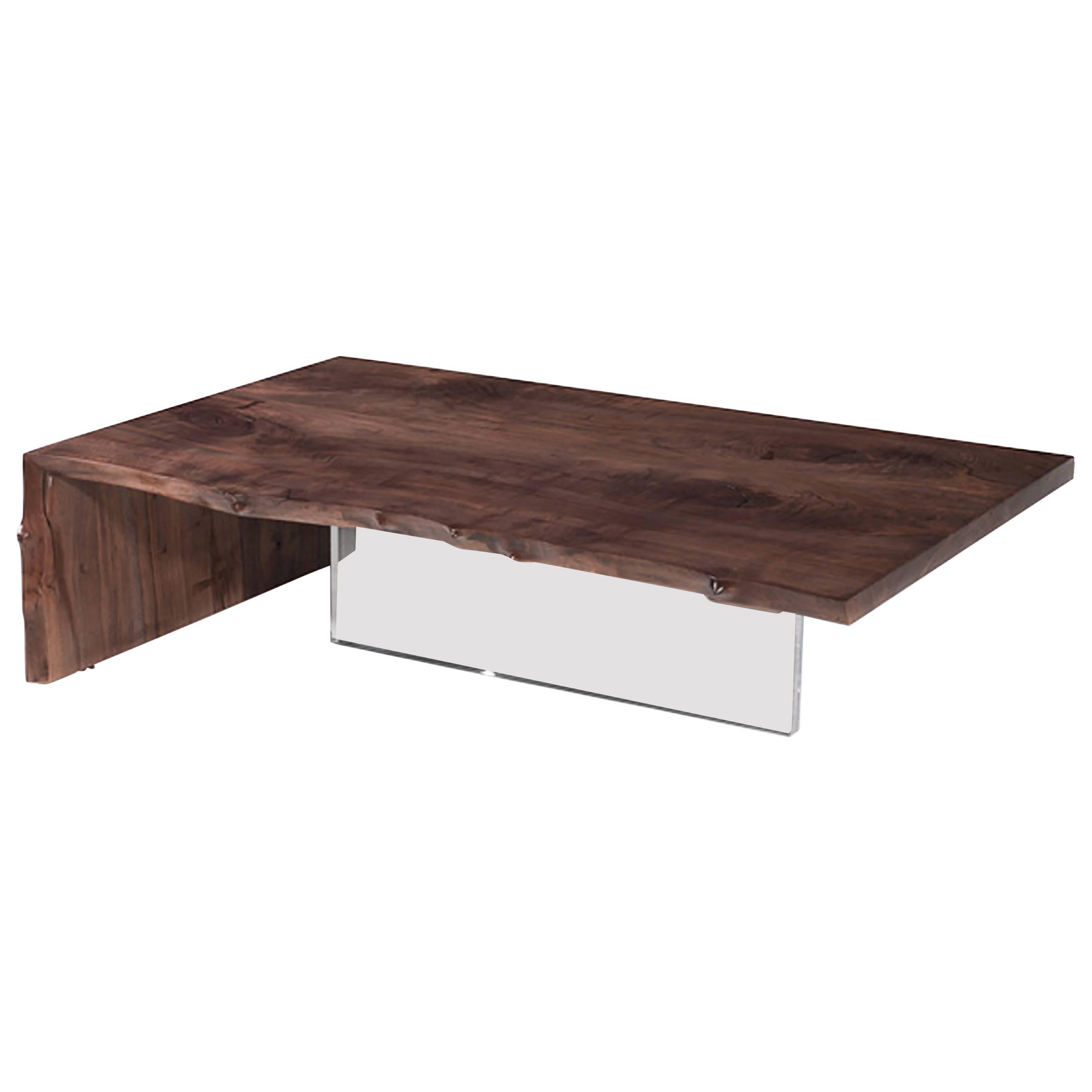 Walnut and Plexi Base Waterfall Edge Coffee Table For Sale